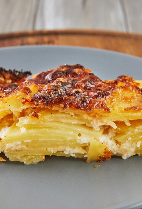 French recipe gratin on plate.French gourmet cuisine