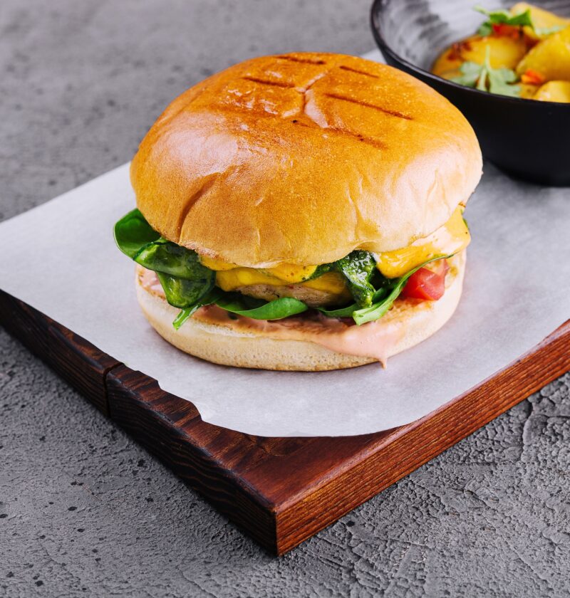 Close-up of Fresh tasty chicken burger