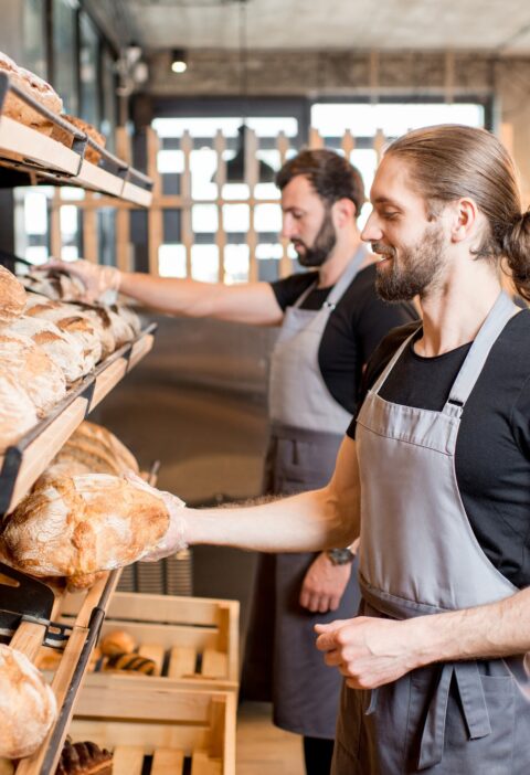 Sellers working in the bakery shop