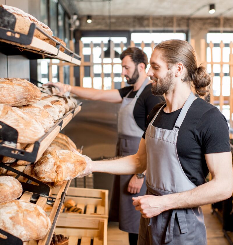 Sellers working in the bakery shop