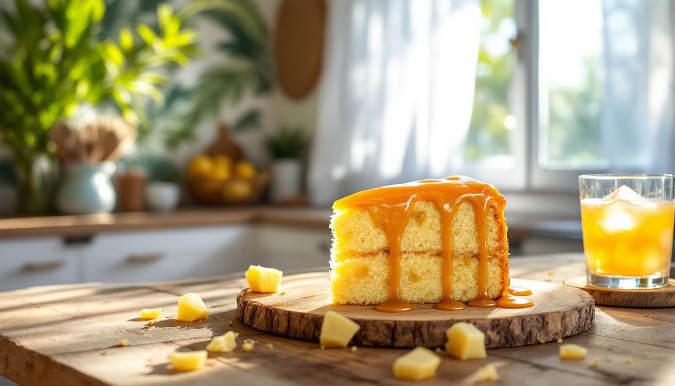 découvrez notre gâteau extra-moelleux à l’ananas, sublimé par un caramel au beurre salé, idéal pour un dessert d’été rafraîchissant et gourmand.