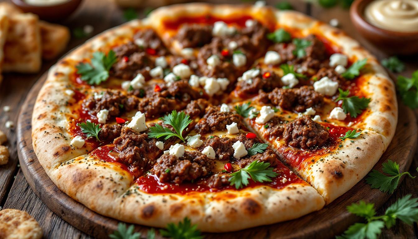 découvrez notre pizza à l’orientale, un délicieux mélange des saveurs authentiques du moyen-orient sur une pâte à pizza croustillante. une explosion de goûts uniques à chaque bouchée !