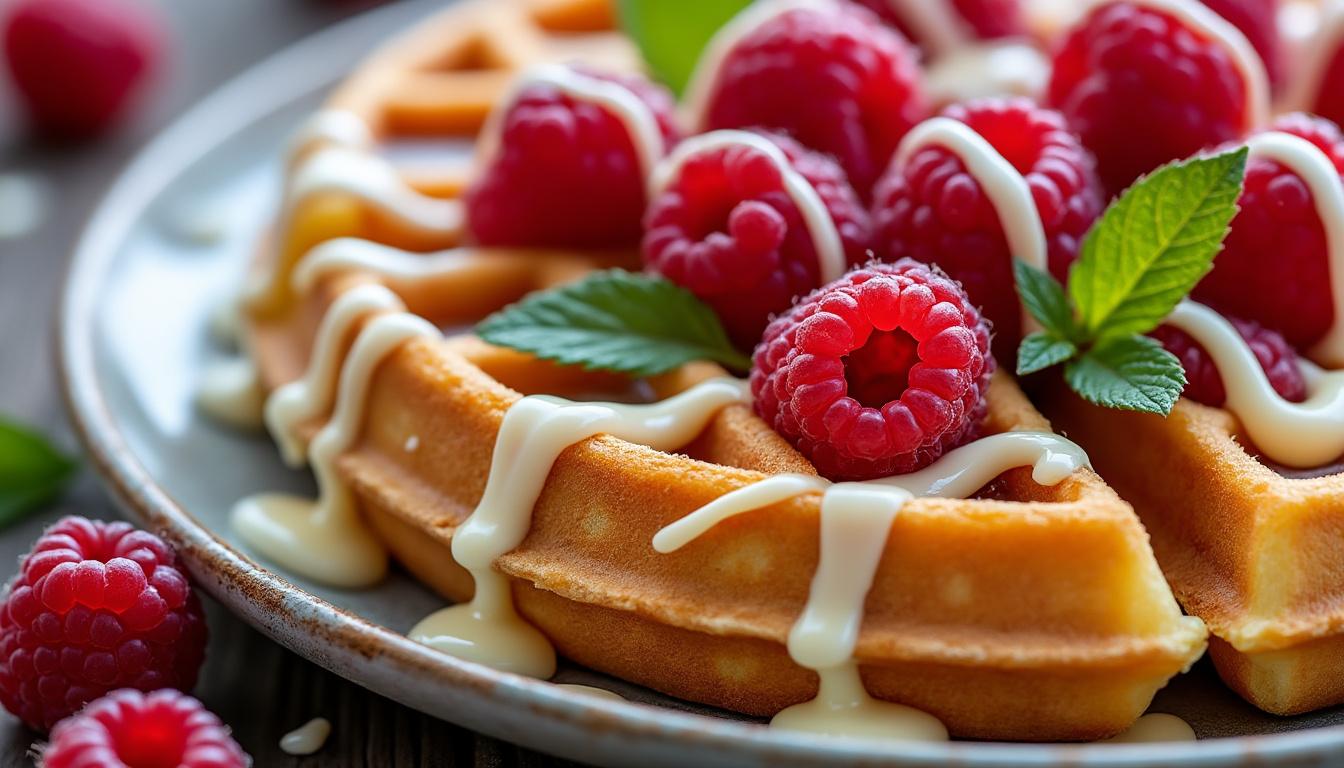 découvrez pourquoi la recette de gaufres au chocolat blanc, framboise et basilic est incontournable : un mélange unique de saveurs sucrées et fraîches qui ravira vos papilles à chaque bouchée.