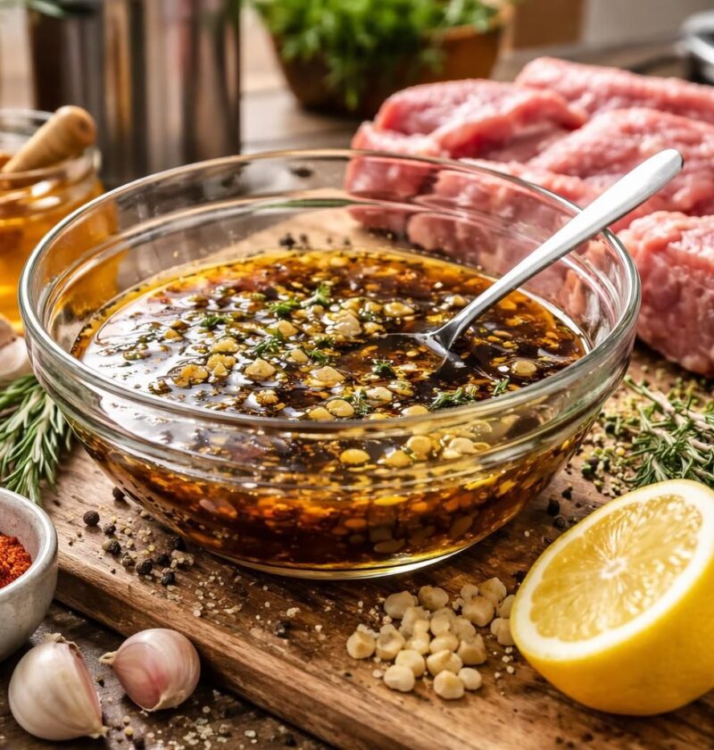 découvrez la marinade parfaite pour travers de porc au four avec des ingrédients essentiels qui garantissent une viande tendre et savoureuse à chaque cuisson.