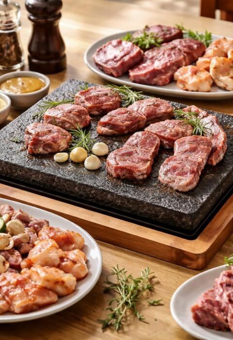 découvrez notre recette de pierrade avec de la viande savoureuse et des accompagnements variés, un plat convivial et délicieux qui séduira tous vos invités.
