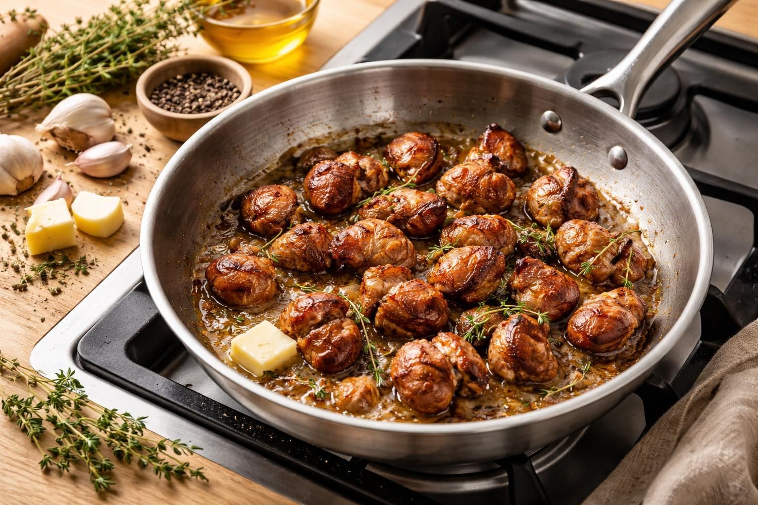 découvrez une recette facile pour cuisiner des gésiers de volaille à la poêle, délicieuse et rapide, qui ravira vos invités à coup sûr.