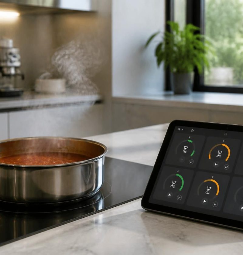 découvrez comment une tablette tactile innovante simplifie la gestion des minuteries de cuisson, même lorsque la sauce réduit, pour une expérience culinaire précise et sans stress.