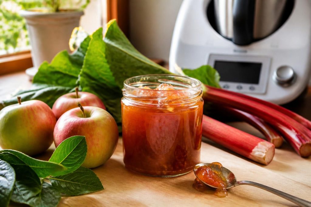 découvrez la recette facile de la confiture pomme rhubarbe au thermomix, un délice sucré parfait à tartiner pour vos petits-déjeuners et goûters gourmands.