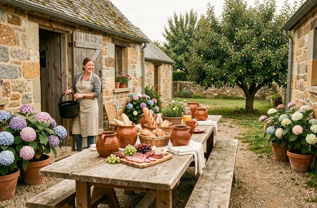 Cour de ferme-auberge Au Char à Bancs à Plélo avec grande tablée traditionnelle bretonne