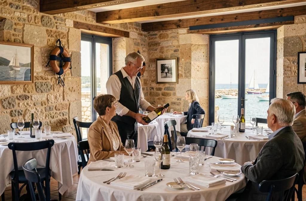 Salle de restaurant La Marine à Noirmoutier-en-l'Île avec vue sur le port
