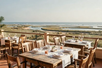 Terrasse de restaurant gastronomique en Vendée avec vue sur le littoral atlantique